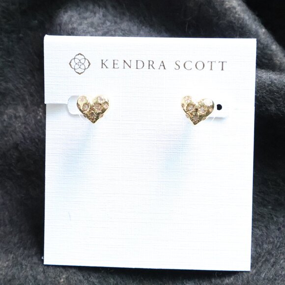 Kendra Scott Holland Gold Heart Stud Earrings White CZ - Picture 1 of 2